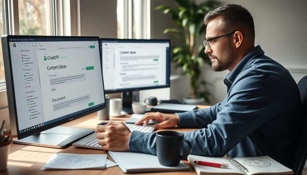 A freelance writer using ChatGPT to generate content ideas A freelance writer using ChatGPT to generate content ideas