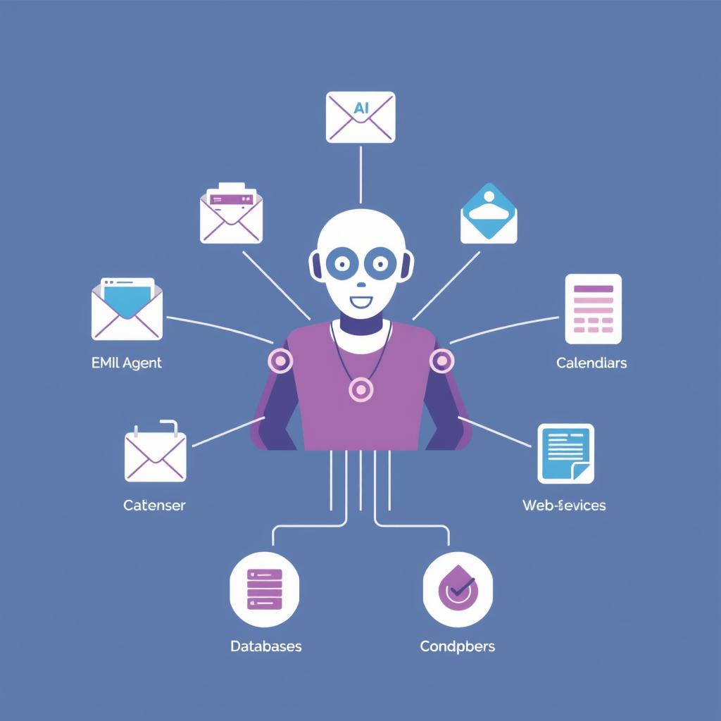 AI Agents 2025 connecting with multiple digital tools and platforms
