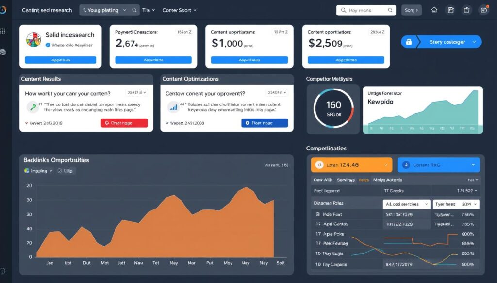 AI SEO analysis dashboard showing keyword opportunities and content recommendations AI SEO analysis dashboard showing keyword opportunities and content recommendations