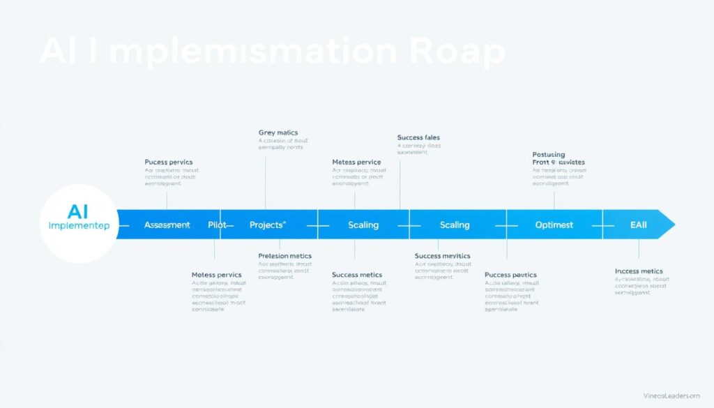 AI implementation roadmap showing phased approach to enterprise AI adoption AI implementation roadmap showing phased approach to enterprise AI adoption