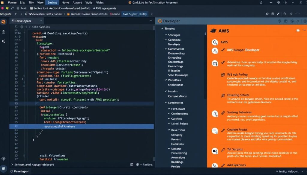 Amazon Q Developer interface showing AWS integration and code assistance