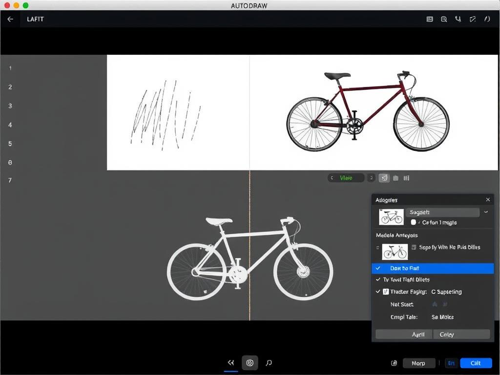 AutoDraw interface showing rough sketch being converted to professional drawing AutoDraw interface showing rough sketch being converted to professional drawing