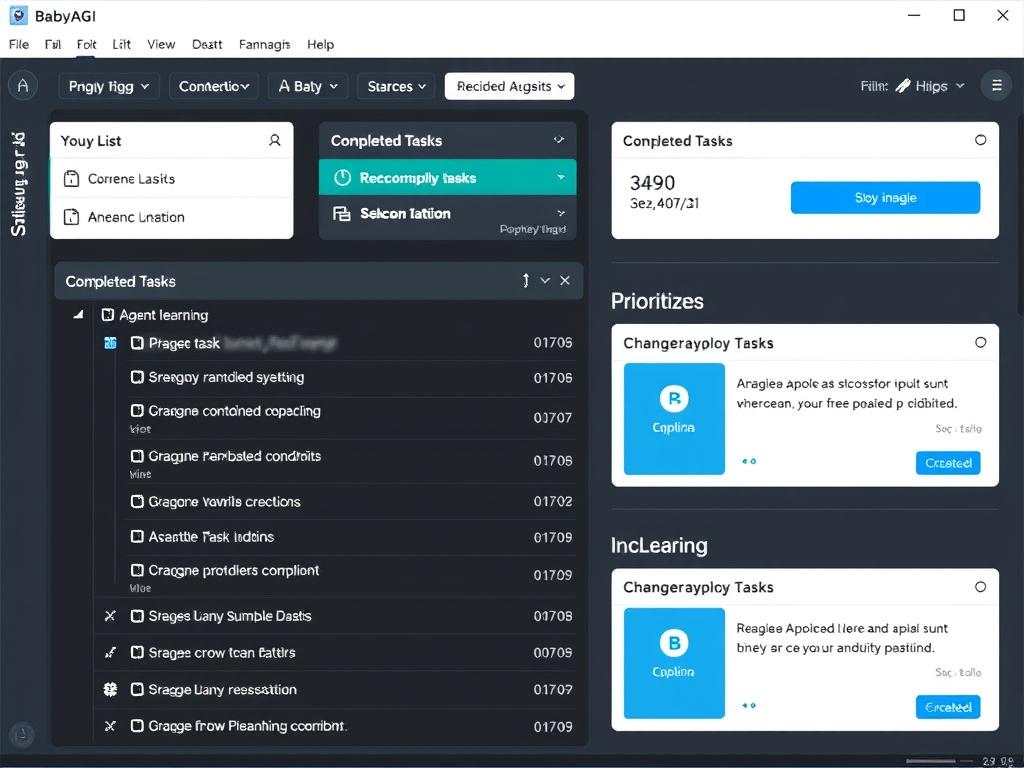 BabyAGI interface showing task management and prioritization BabyAGI interface showing task management and prioritization