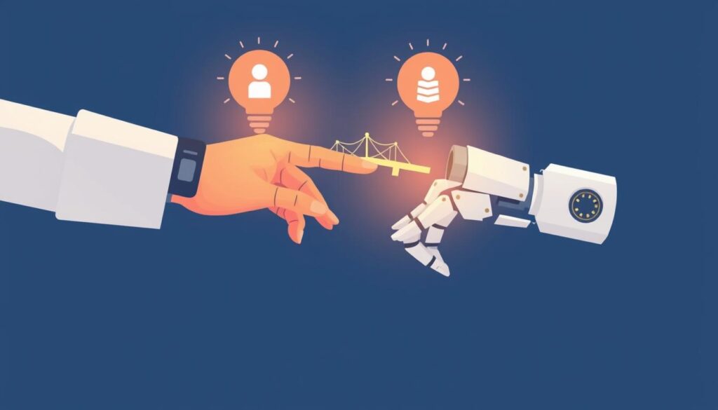 Balanced visualization of human and AI collaboration with trust symbols Balanced visualization of human and AI collaboration with trust symbols