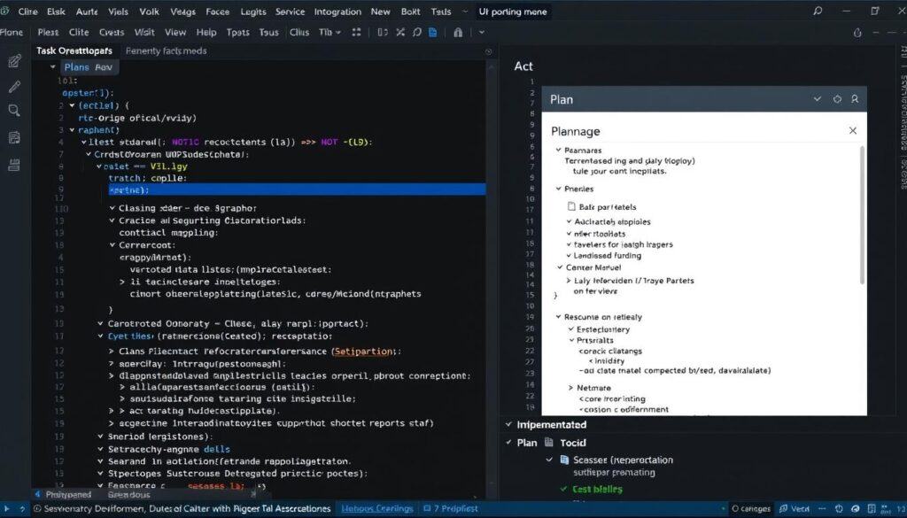 Cline interface showing Plan and Act modes for task-oriented coding