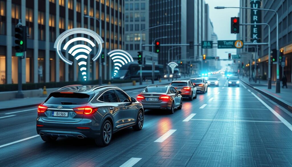 Connected vehicles communicating with smart traffic infrastructure in an urban environment Connected vehicles communicating with smart traffic infrastructure in an urban environment