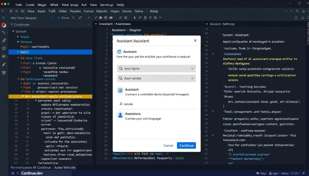 Continue.dev interface showing customizable AI assistants in VS Code