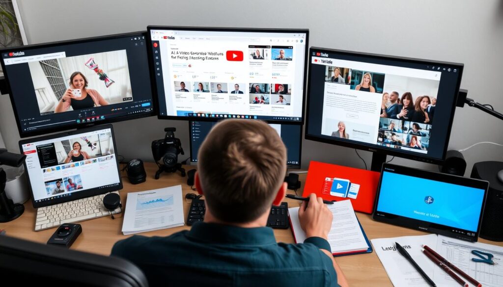 Creator evaluating different AI video generators for their YouTube channel Creator evaluating different AI video generators for their YouTube channel