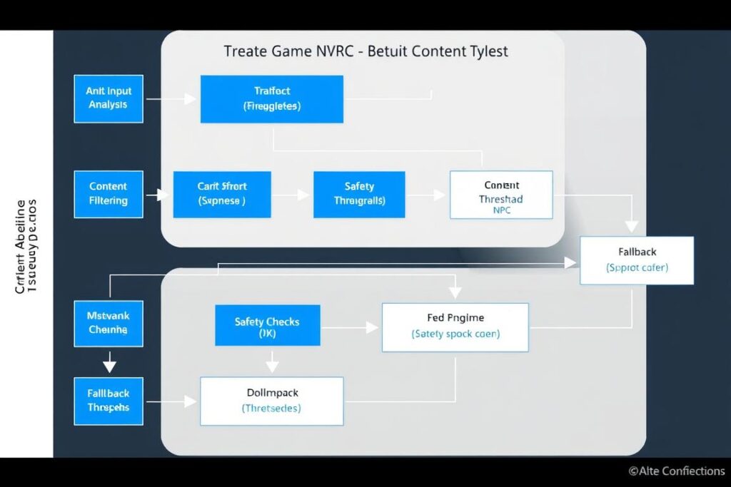Diagram showing AI video game NPCs content filtering and safety systems Diagram showing AI video game NPCs content filtering and safety systems