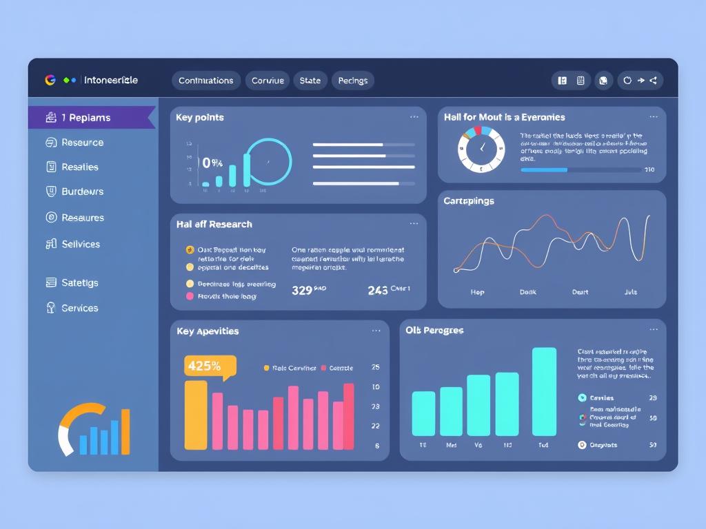 Digital research dashboard showing organized information and key points on a topic Digital research dashboard showing organized information and key points on a topic