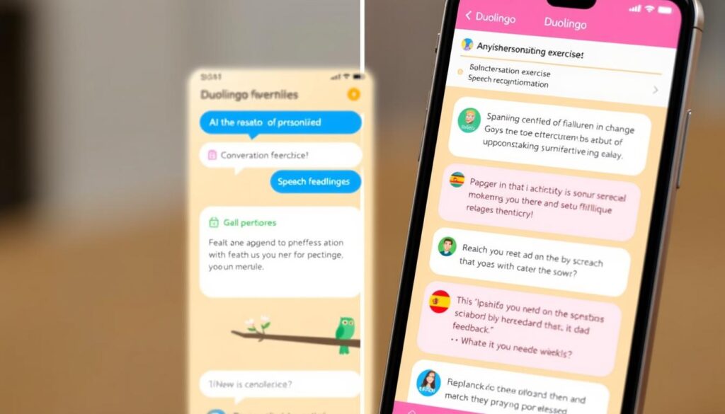 Duolingo's AI tutor providing personalized language learning feedback to a student Duolingo's AI tutor providing personalized language learning feedback to a student