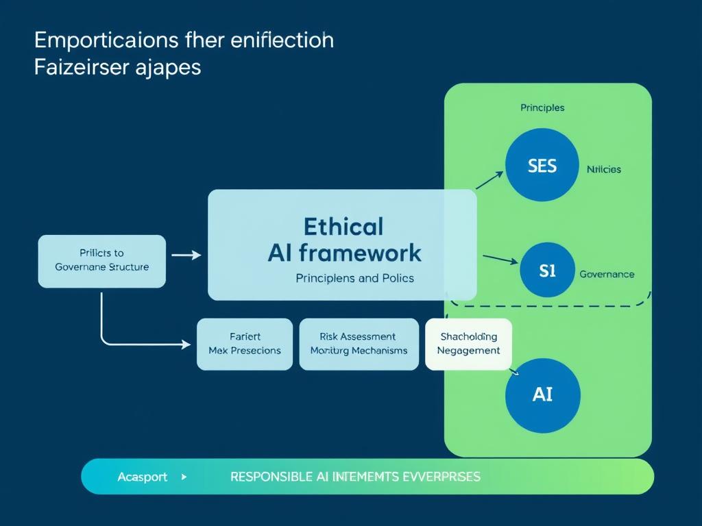 Ethical AI framework components showing governance structure for responsible AI scaling Ethical AI framework components showing governance structure for responsible AI scaling