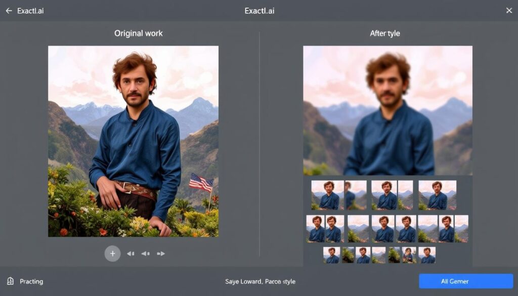 Exactly.ai interface showing AI-generated images in an artist's specific style