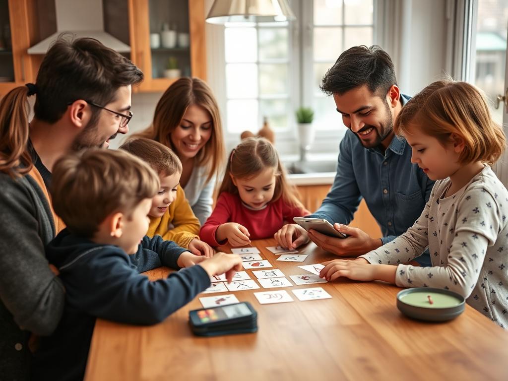 Family doing an artificial intelligence activity together at home Family doing an artificial intelligence activity together at home