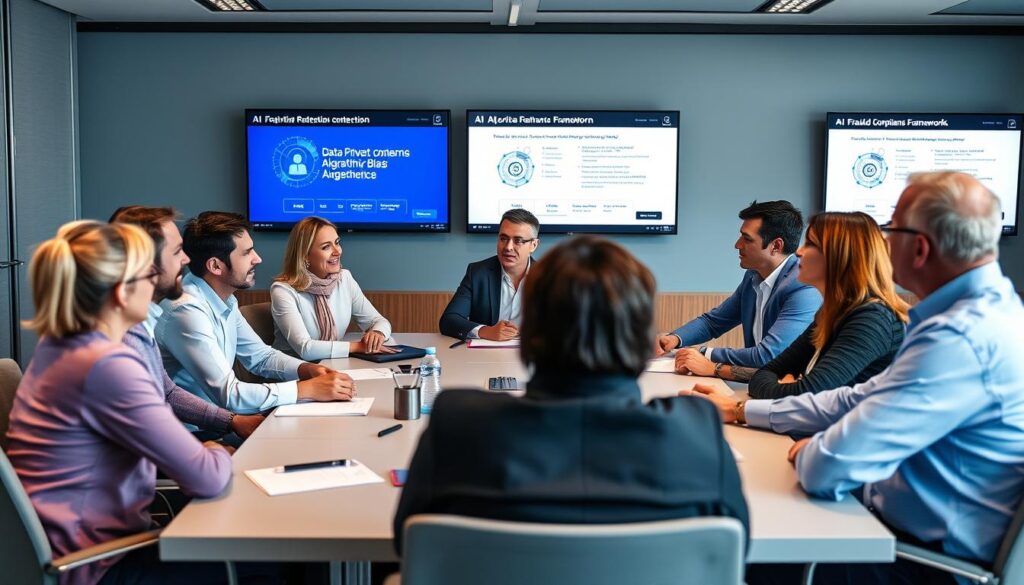 Financial security team addressing AI fraud detection challenges Financial security team addressing AI fraud detection challenges