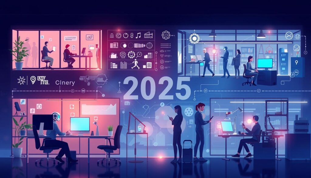 Future vision of AI Agents 2025 working alongside humans across various settings