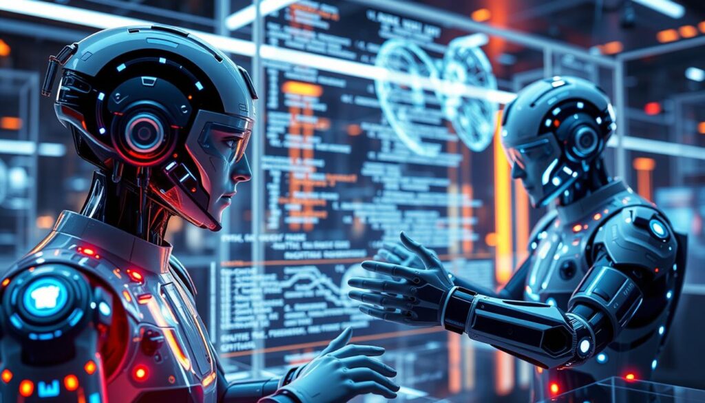 Futuristic visualization of AI coding assistants with multiple integrated technologies