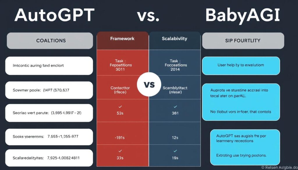 Head-to-head comparison chart of AutoGPT vs BabyAGI showing key differences Head-to-head comparison chart of AutoGPT vs BabyAGI showing key differences