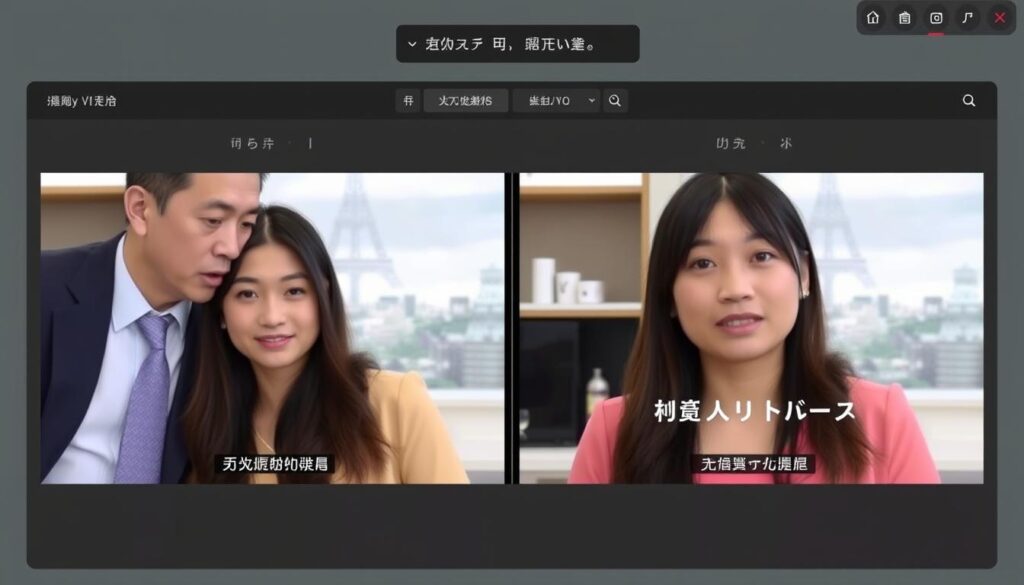 HeyGen Video Translate interface showing a video being translated with matching lip movements HeyGen Video Translate interface showing a video being translated with matching lip movements