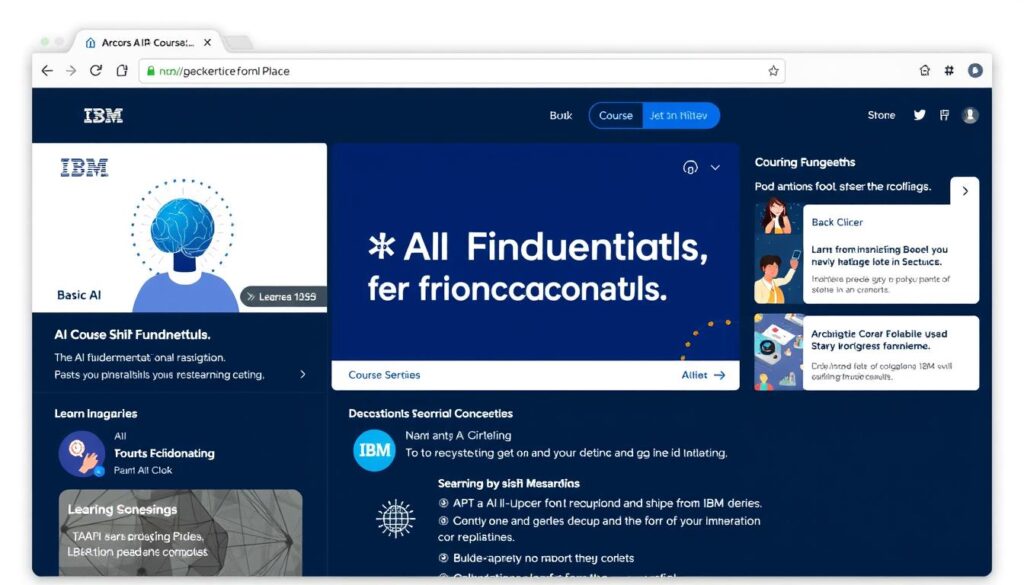 IBM AI Fundamentals course interface showing interactive learning modules about basic AI concepts IBM AI Fundamentals course interface showing interactive learning modules about basic AI concepts