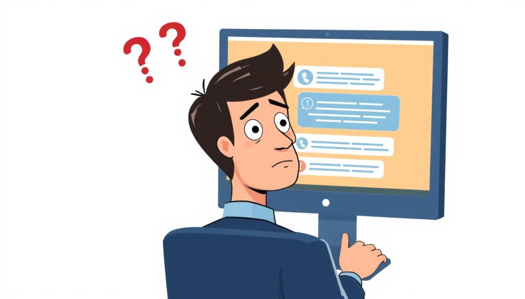 Illustration showing AI chatbot limitations with confused user looking at hallucinated content Illustration showing AI chatbot limitations with confused user looking at hallucinated content