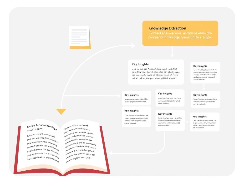Knowledge extraction process showing content being analyzed and key insights highlighted Knowledge extraction process showing content being analyzed and key insights highlighted