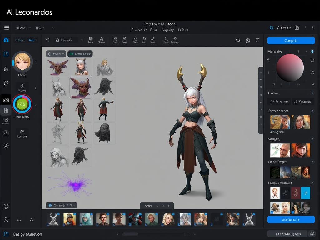 Leonardo AI interface showing specialized character design tools Leonardo AI interface showing specialized character design tools