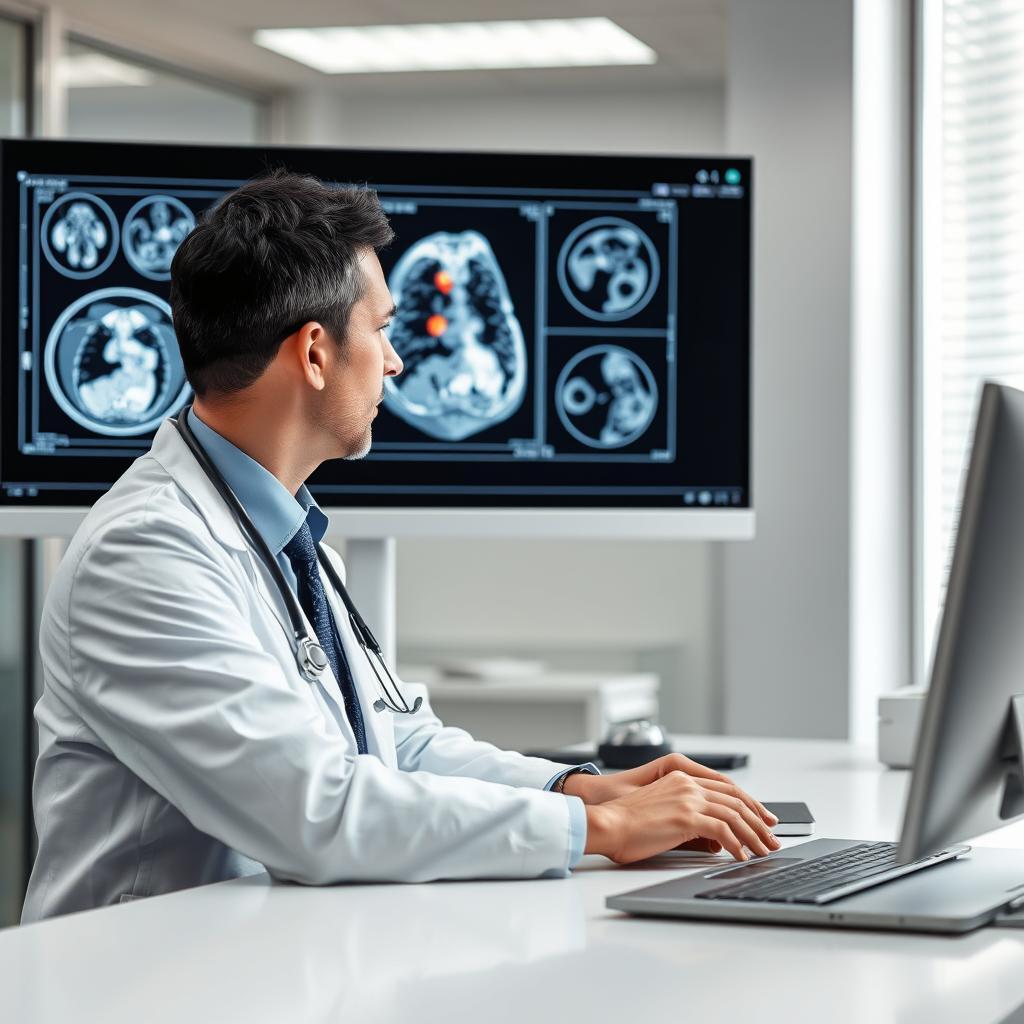 Medical professional using AI for diagnostic imaging analysis Medical professional using AI for diagnostic imaging analysis