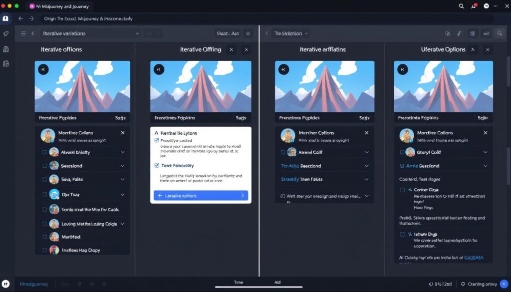 Midjourney interface showing the iterative refinement process with multiple variations of an artwork Midjourney interface showing the iterative refinement process with multiple variations of an artwork