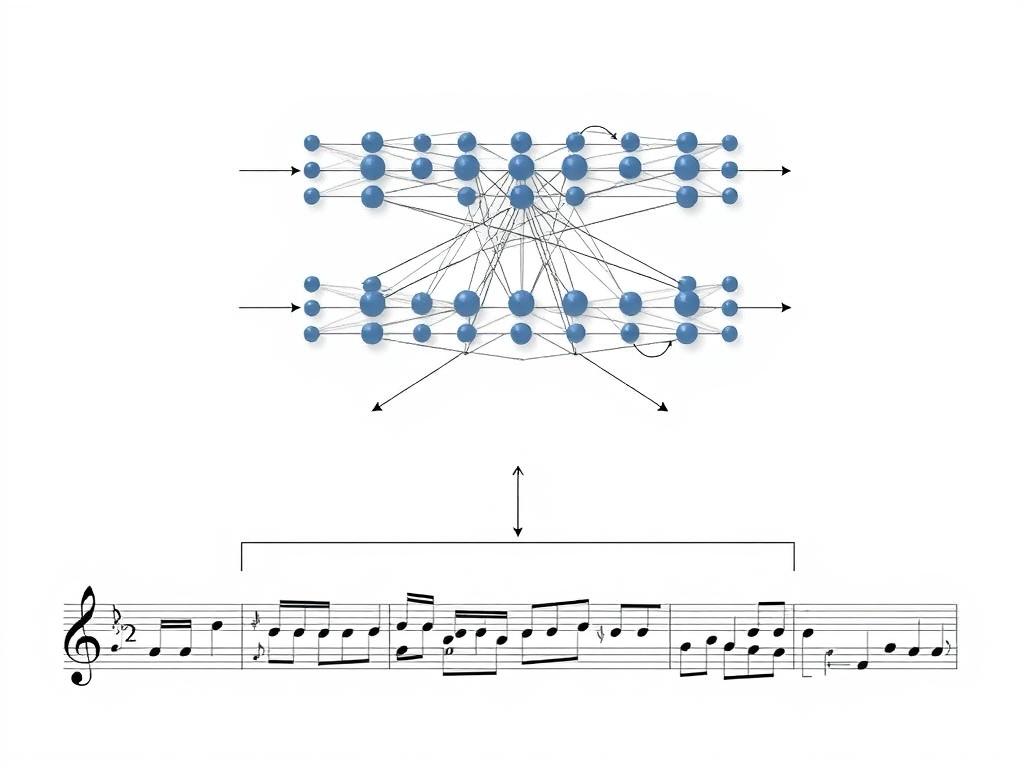 Neural network diagram showing how AI processes musical data Neural network diagram showing how AI processes musical data