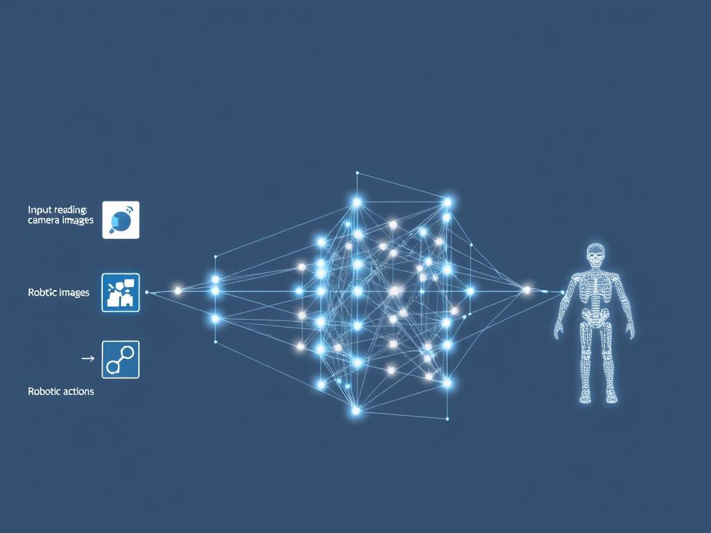 Neural network visualization showing AI teaching robots human-like learning processes Neural network visualization showing AI teaching robots human-like learning processes