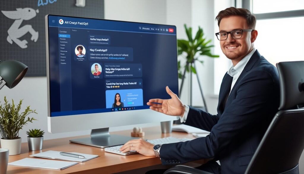 Person confidently using ChatGPT with multiple creative and productive outputs visible Person confidently using ChatGPT with multiple creative and productive outputs visible