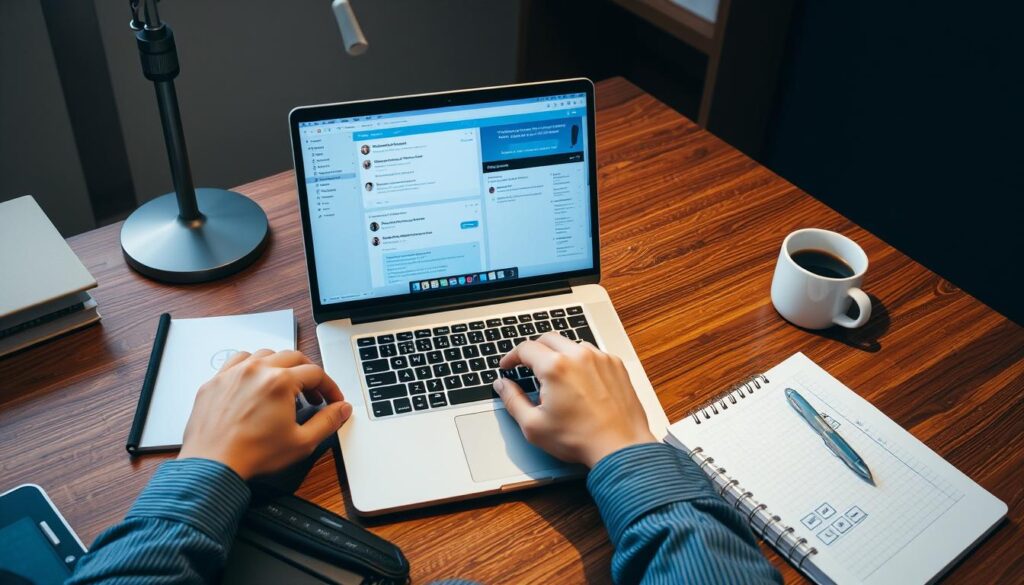 Person using multiple AI tools on a laptop with organized workflow Person using multiple AI tools on a laptop with organized workflow