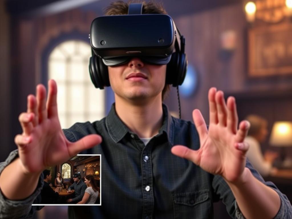 Player using voice and gesture controls to interact with AI video game NPCs Player using voice and gesture controls to interact with AI video game NPCs