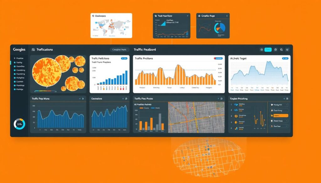 Predictive traffic flow analysis dashboard showing real-time data visualization and AI predictions Predictive traffic flow analysis dashboard showing real-time data visualization and AI predictions