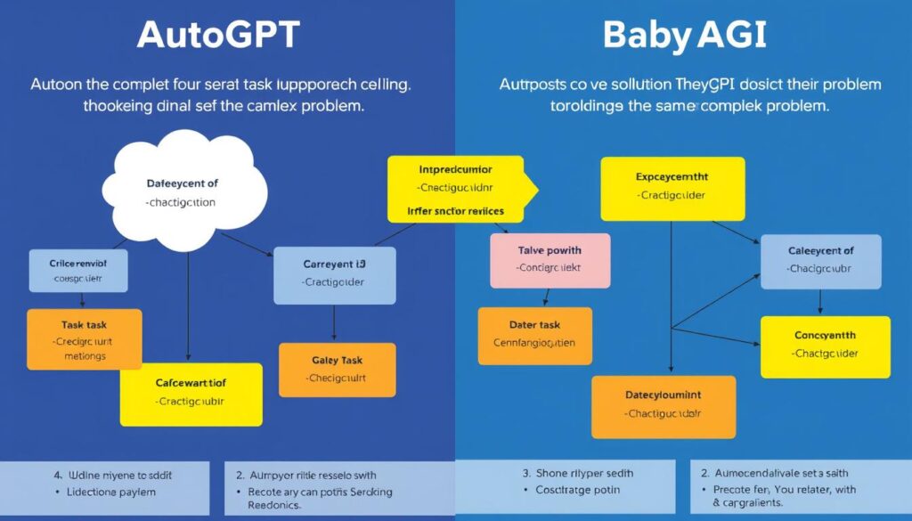 Problem-solving comparison showing how AutoGPT vs BabyAGI approach the same task Problem-solving comparison showing how AutoGPT vs BabyAGI approach the same task