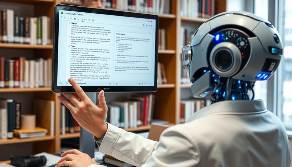 Professional using AI chatbot for research and content creation with multiple sources Professional using AI chatbot for research and content creation with multiple sources