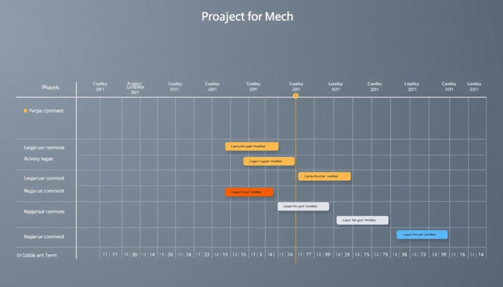 Project management timeline with phases, milestones, and resource allocation Project management timeline with phases, milestones, and resource allocation