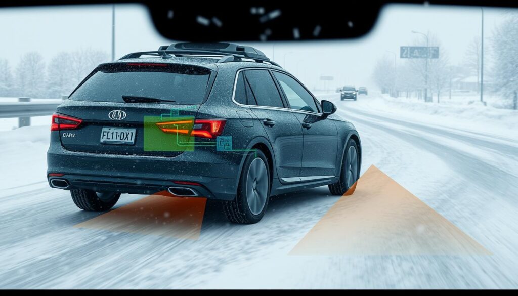 Self-driving car encountering challenging weather conditions that limit AI perception Self-driving car encountering challenging weather conditions that limit AI perception