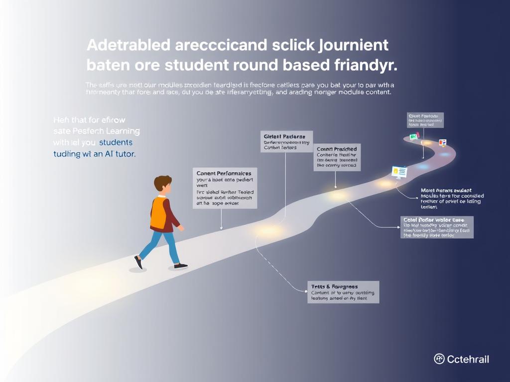 Student following a personalized AI-generated learning path with branching content based on performance Student following a personalized AI-generated learning path with branching content based on performance
