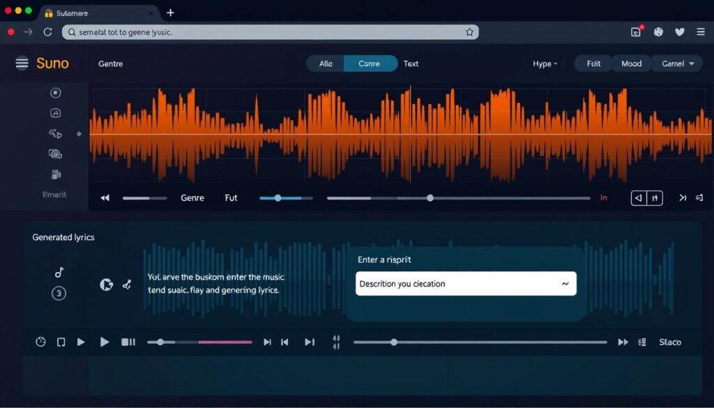 Suno AI music creation interface showing AI-generated composition with AI Startups 2025 technology Suno AI music creation interface showing AI-generated composition with AI Startups 2025 technology