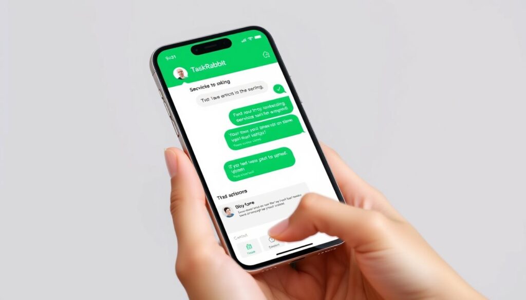 TaskRabbit mobile app interface showing conversational AI assistant helping a customer TaskRabbit mobile app interface showing conversational AI assistant helping a customer