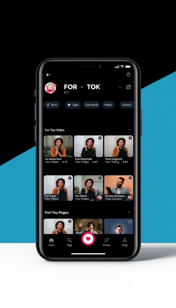 TikTok's For You Page showing personalized video content with engagement metrics TikTok's For You Page showing personalized video content with engagement metrics