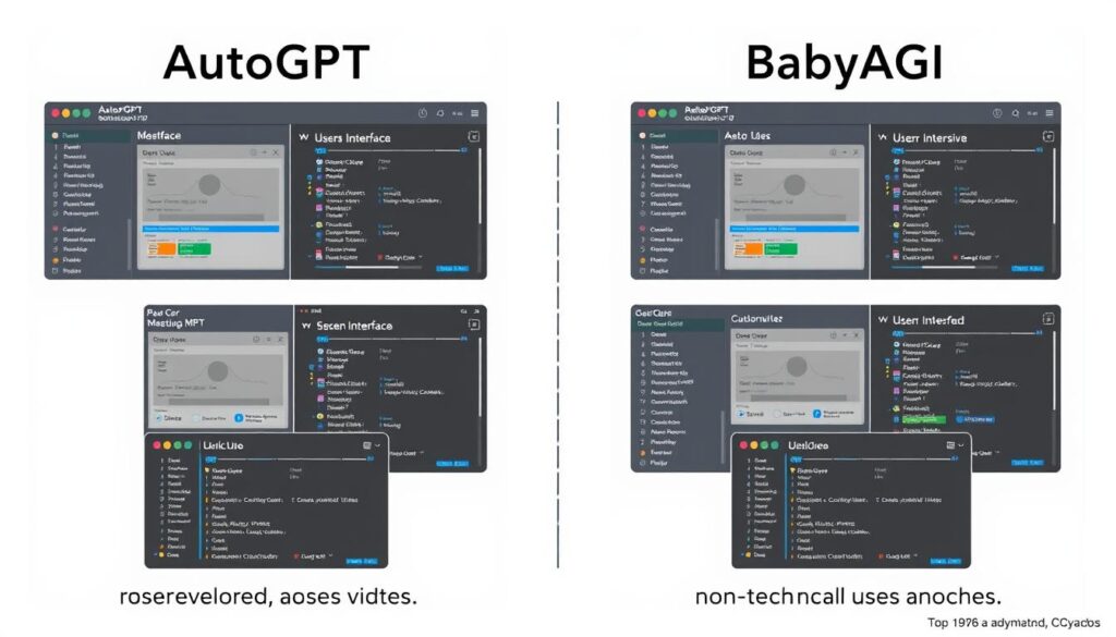 User interface comparison showing AutoGPT vs BabyAGI accessibility User interface comparison showing AutoGPT vs BabyAGI accessibility
