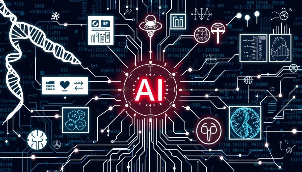 Various types of medical data being processed by AI systems for disease detection Various types of medical data being processed by AI systems for disease detection