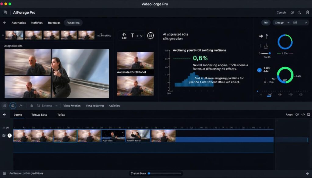 VideoForge Pro interface showing AI video editing capabilities for content creators in 2025 VideoForge Pro interface showing AI video editing capabilities for content creators in 2025