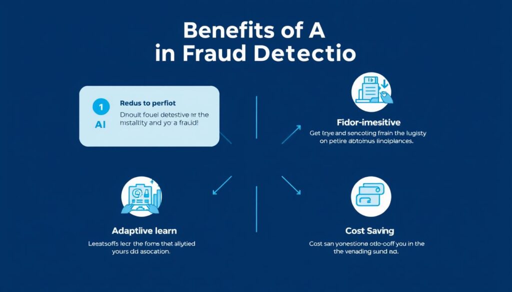 Visual representation of AI fraud detection benefits including reduced false positives and real-time monitoring Visual representation of AI fraud detection benefits including reduced false positives and real-time monitoring