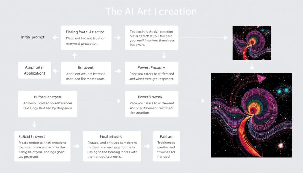 Visual representation of the iterative AI art creation process showing prompt refinement Visual representation of the iterative AI art creation process showing prompt refinement
