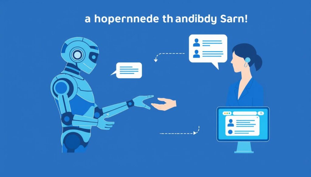 Visualization of smooth handoff process from AI chatbot to human agent with conversation context Visualization of smooth handoff process from AI chatbot to human agent with conversation context