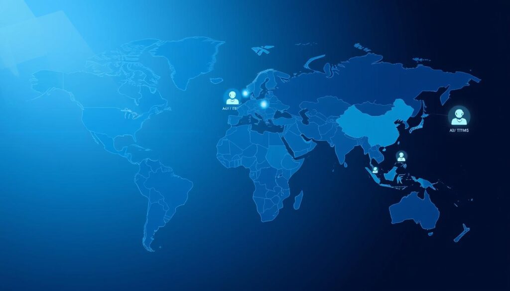 World map showing 24/7 customer support coverage across different time zones using conversational AI World map showing 24/7 customer support coverage across different time zones using conversational AI